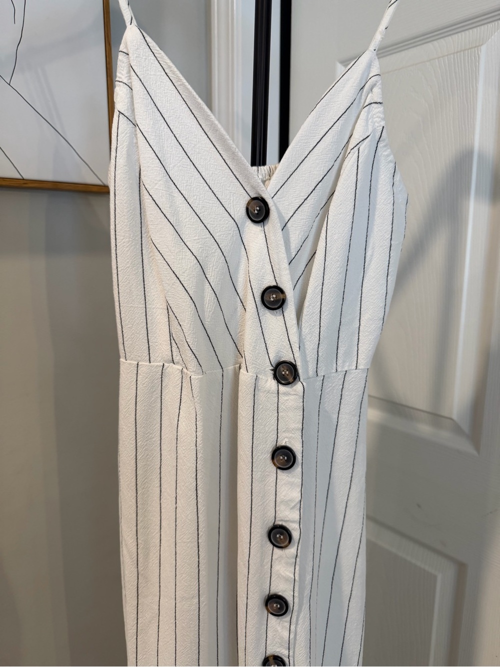 URBAN Romantics White Stripe Button-Front Midi Dress